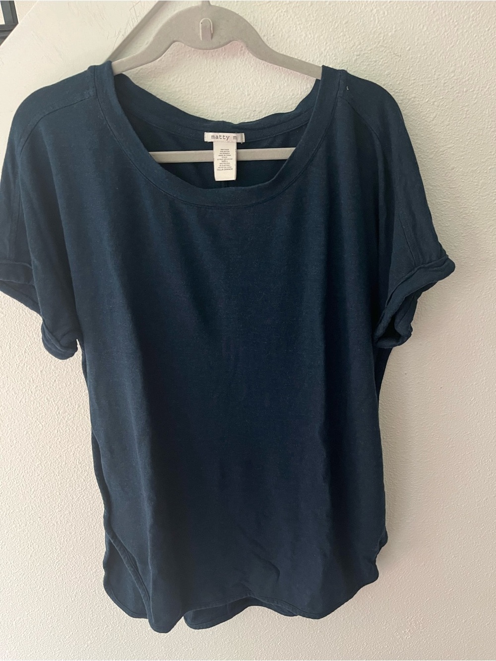 Matty M Navy Short Sleeve Rolled Cuff Crew Tee